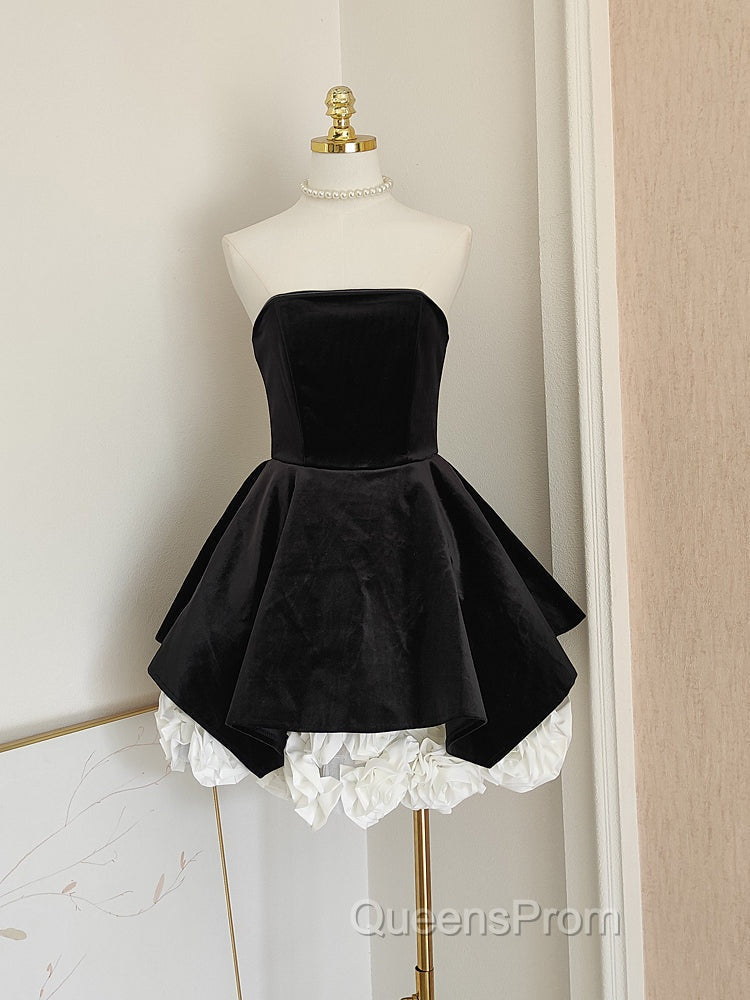 Sexy A Line Strapless Velvet Black Holiday Dress Travel Vacation Dress Short Birthday Dress