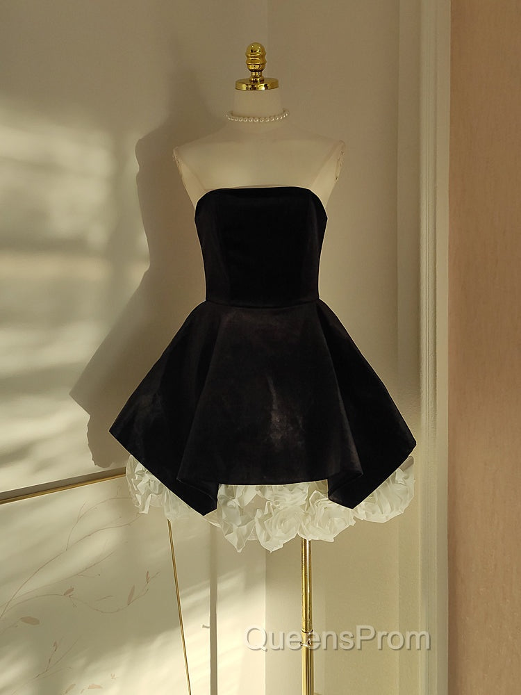Sexy A Line Strapless Velvet Black Holiday Dress Travel Vacation Dress Short Birthday Dress