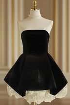 Sexy A Line Strapless Velvet Black Holiday Dress Travel Vacation Dress Short Birthday Dress