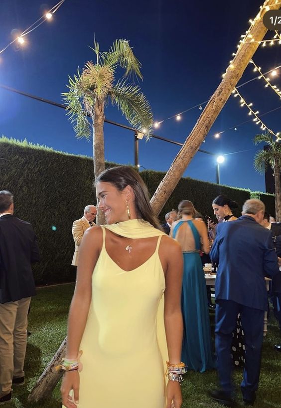 Sexy A Line Straps Chiffon Yellow Long Classy Prom Dress Secondary image