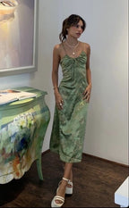 Sexy A Line Straps Green Floral Classy Prom Dress Classy Evening Dress