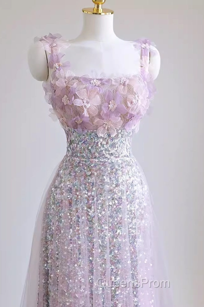 Sexy A Line Straps Lilac Sequin Evening Prom Dress Secondary image