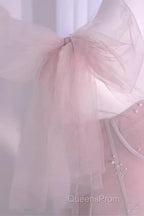 Sexy A Line Straps Neckline Long Pink Evening Prom Dress