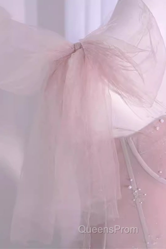 Sexy A Line Straps Neckline Long Pink Evening Prom Dress