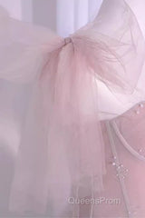 Sexy A Line Straps Neckline Long Pink Evening Prom Dress