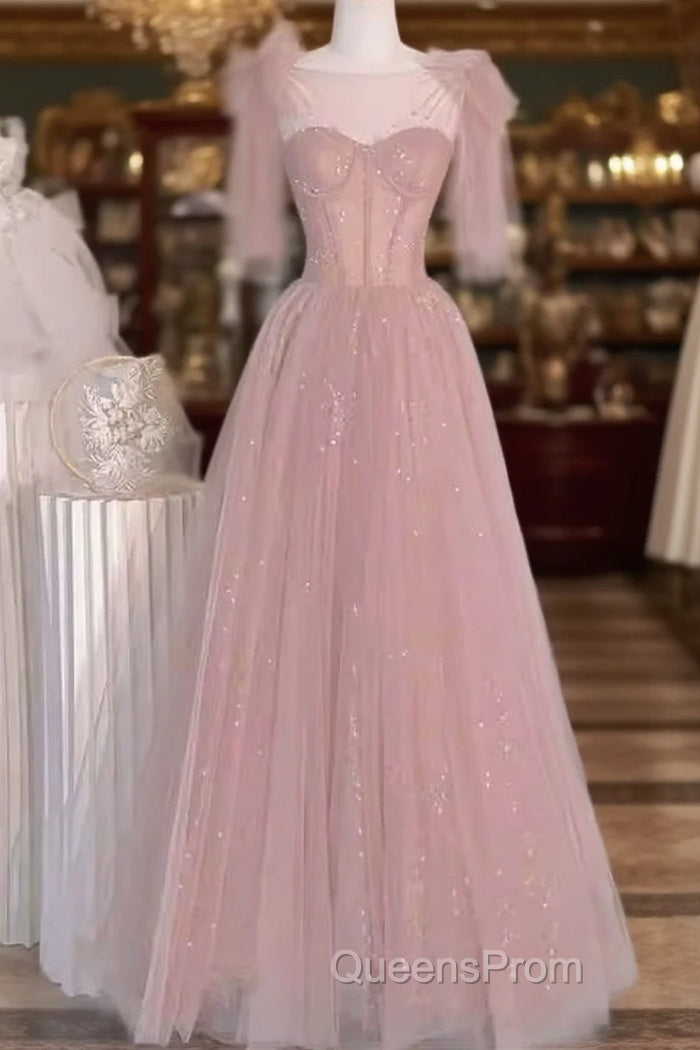 Sexy A Line Straps Neckline Long Pink Evening Prom Dress Main image