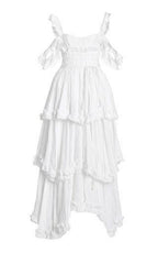Sexy A Line Straps Ruffles Floor Length Chiffon White Classy Prom Dress 1697