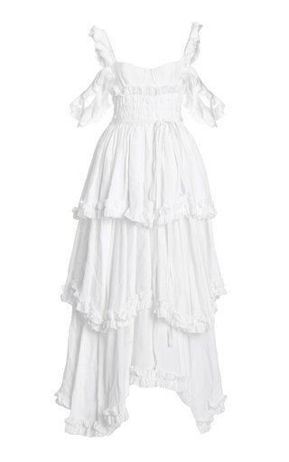 Sexy A Line Straps Ruffles Floor Length Chiffon White Classy Prom Dress 1697