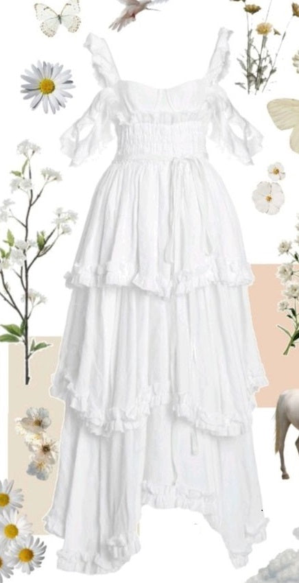 Sexy A Line Straps Ruffles Floor Length Chiffon White Classy Prom Dress 1697