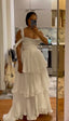Sexy A Line Straps Ruffles Floor Length Chiffon White Classy Prom Dress 1697