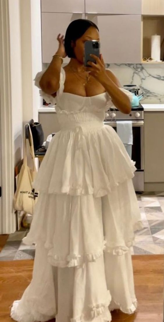 Sexy A Line Straps Ruffles Floor Length Chiffon White Classy Prom Dress Secondary image