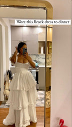 Sexy A Line Straps Ruffles Floor Length Chiffon White Classy Prom Dress