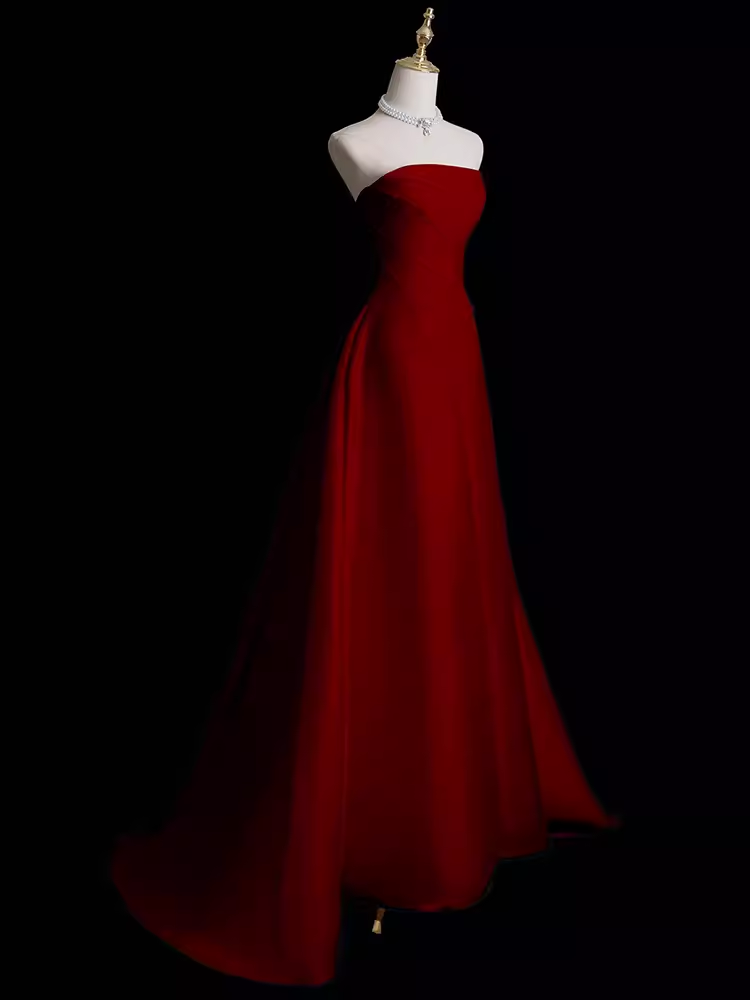 Sexy A Line Strapless Sleeveless Burgundy Long Classy Prom Dress Secondary image