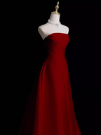 Sexy A Line Strapless Sleeveless Burgundy Long Classy Prom Dress