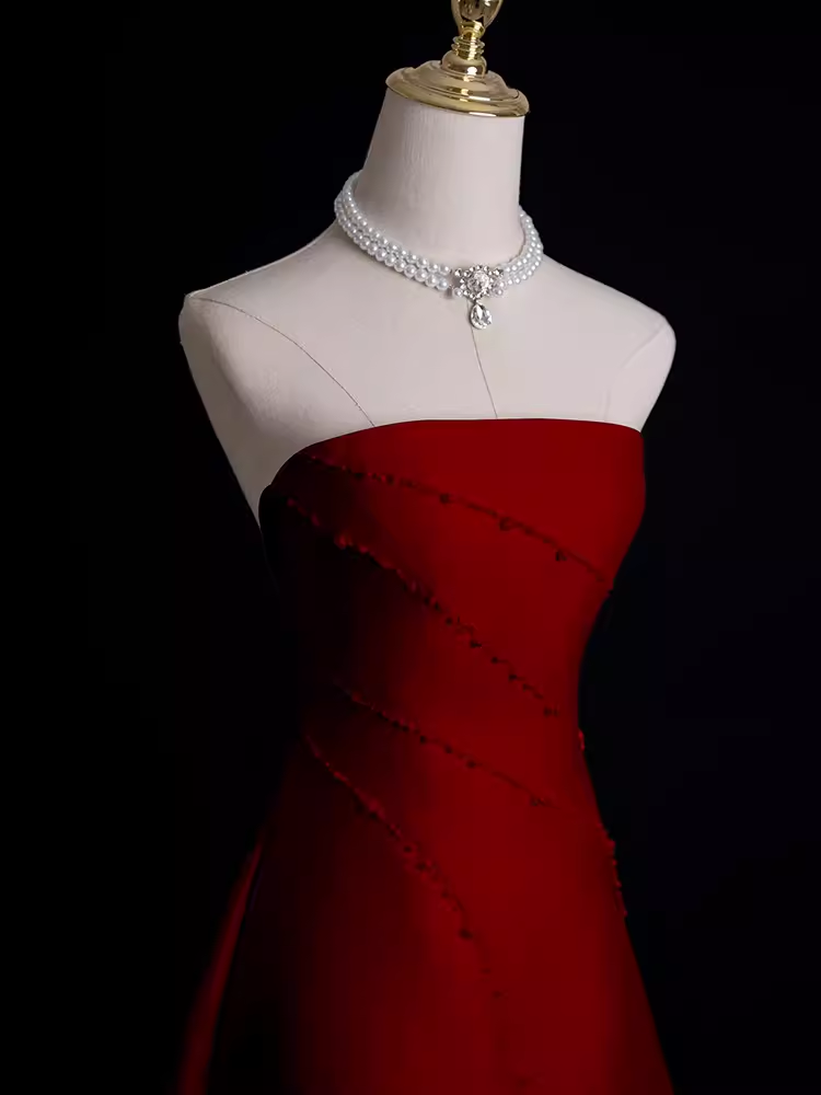 Sexy A Line Strapless Sleeveless Burgundy Long Classy Prom Dress