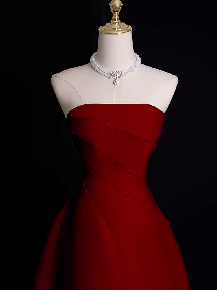 Sexy A Line Strapless Sleeveless Burgundy Long Classy Prom Dress