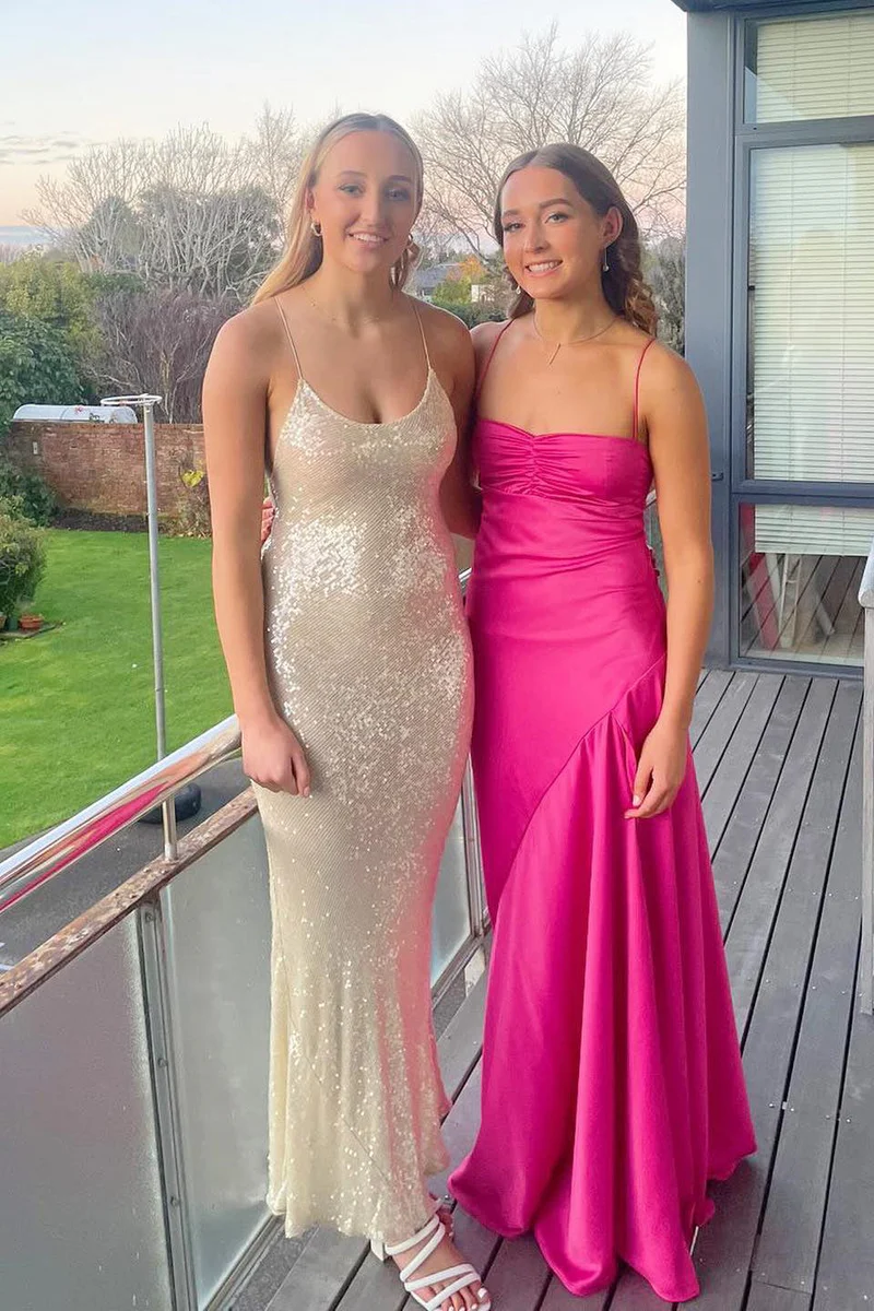 Sexy A Line Straps Sleeveless Party Dress Hot Pink Side Slit Classy Prom Dress Secondary image