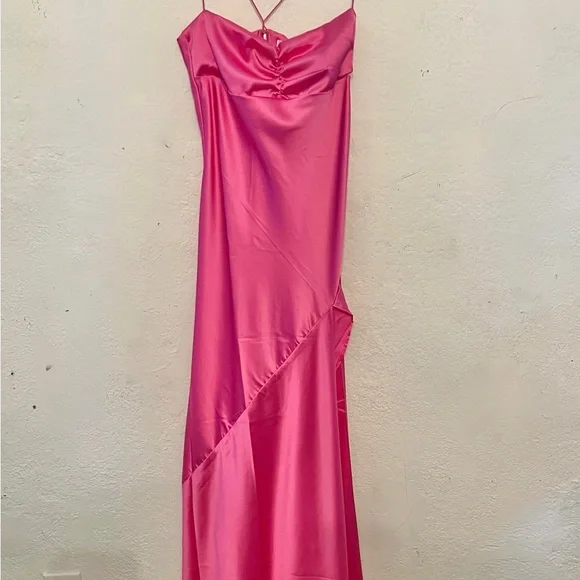 Sexy A Line Straps Sleeveless Party Dress Hot Pink Side Slit Classy Prom Dress