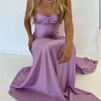 Sexy A Line Straps Sleeveless Party Dress Hot Pink Side Slit Classy Prom Dress