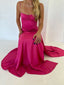 Sexy A Line Straps Sleeveless Party Dress Hot Pink Side Slit Classy Prom Dress
