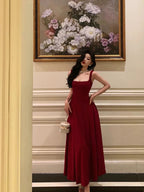 Sexy A Line Straps Wine Red Ankle Length Classy Prom Dress,Wine Red Classy Dress
