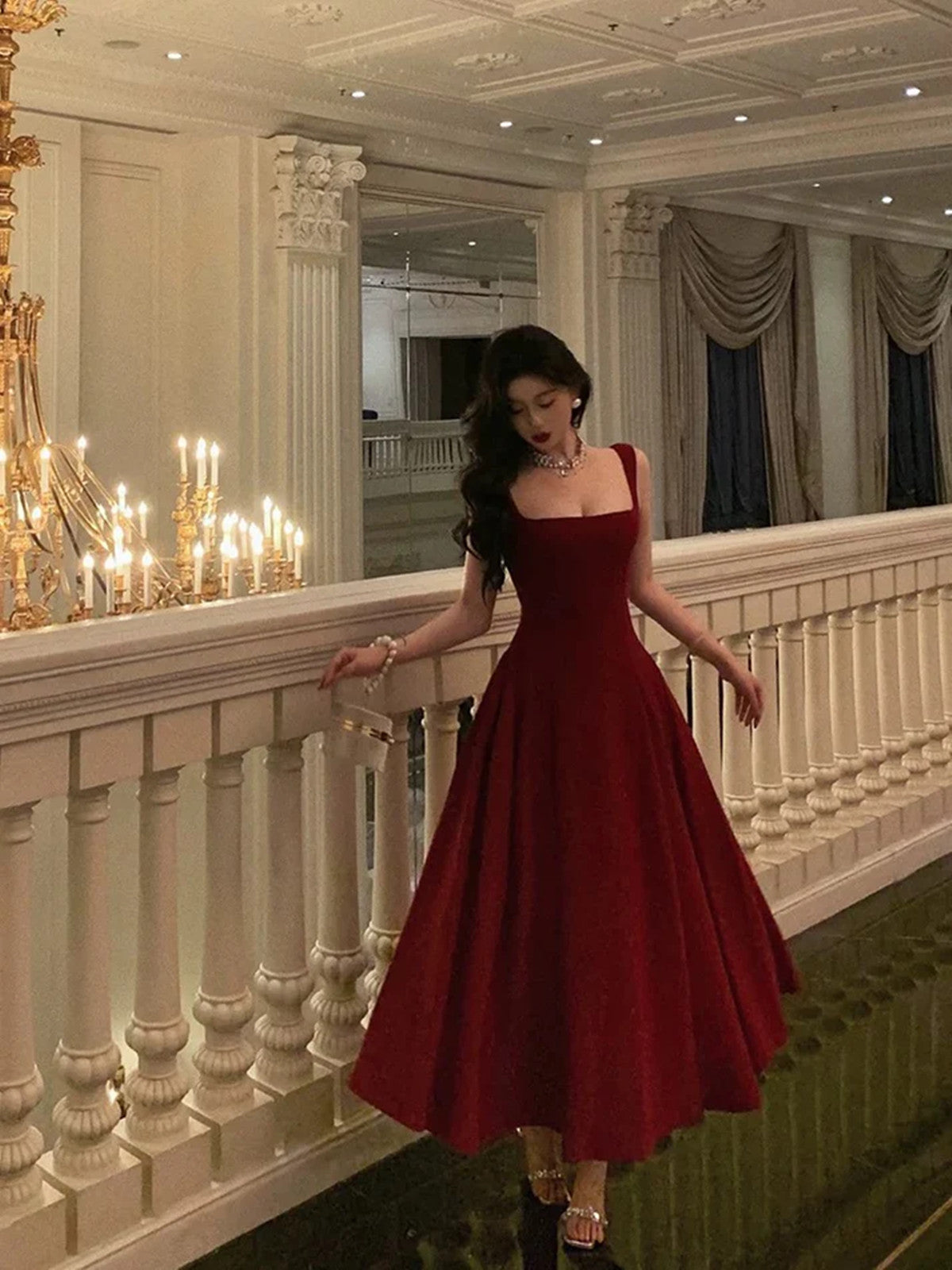 Sexy A Line Straps Wine Red Ankle Length Classy Prom Dress,Wine Red Classy Dress Main image