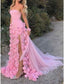 Sexy A Line Sweetheart Sleeveless Party Dress Pink Slit Flowers Classy Prom Dress