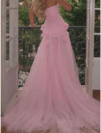 Sexy A Line Sweetheart Sleeveless Party Dress Pink Slit Flowers Classy Prom Dress