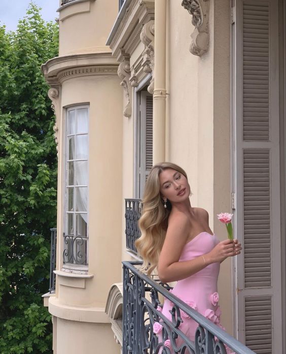 Sexy A Line Sweetheart Sleeveless Party Dress Pink Slit Flowers Classy Prom Dress
