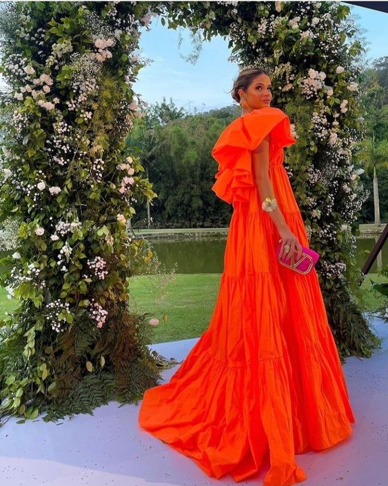 Sexy A Line V Neckline Organge Classy Prom Dress Long Party Dress Secondary image