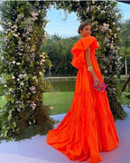 Sexy A Line V Neckline Organge Classy Prom Dress Long Party Dress