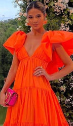 Sexy A Line V Neckline Organge Classy Prom Dress Long Party Dress