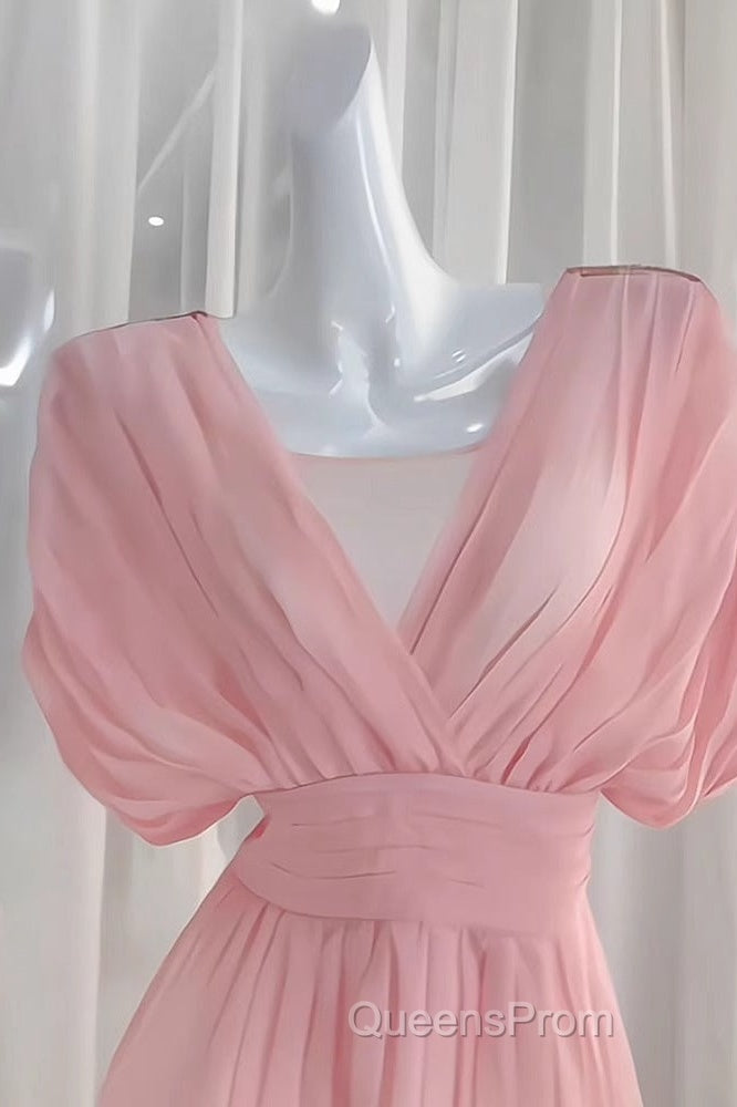 Sexy A Line V Neckline Ruffled Pink Chiffon Beach Dress WomenS Vacation Dress Secondary image