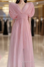 Sexy A Line V Neckline Ruffled Pink Chiffon Beach Dress WomenS Vacation Dress