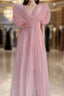 Sexy A Line V Neckline Ruffled Pink Chiffon Beach Dress WomenS Vacation Dress