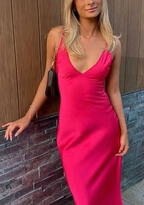 Sexy A Line V Neckline Sleeveless Party Dress Hot Pink Classy Prom Dress