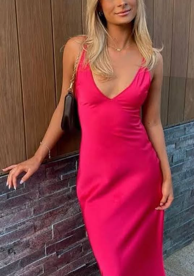 Sexy A Line V Neckline Sleeveless Party Dress Hot Pink Classy Prom Dress