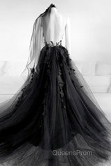 Sexy Backless Appliques Black Lace Long Evening Prom Dress, Black Lace Formal Dress, Black Evening Dress