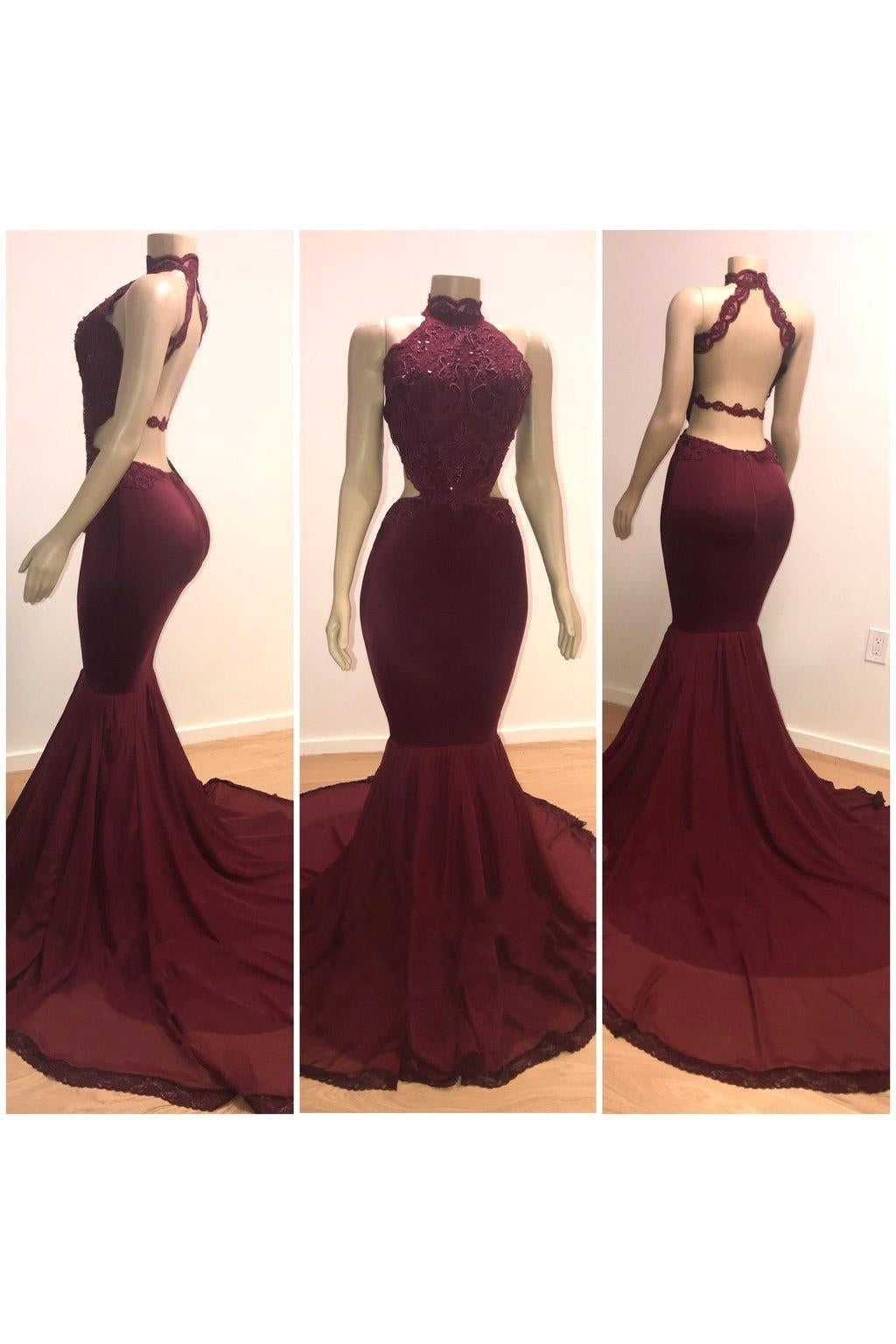 Sexy Backless Halter Mermaid Prom Dress Burgundy Long Chiffon Backless Secondary image