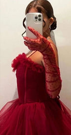 Sexy Ball Gown Long Straps Red Tulle Classy Prom Dress