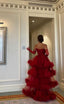 Sexy Ball Gown Long Straps Red Tulle Classy Prom Dress