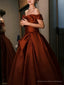 Sexy Ball Gown Off The Shoulder Satin Rust Red Floor Length Evening Dress Prom Dresses