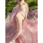 Sexy Ball Gown Spaghetti Straps Pink Tulle Evening Dress Evening Prom Dress