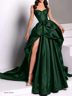 Sexy Ball Gown Strapless Burgundy Long Slit Party Dress Classy Prom Dress