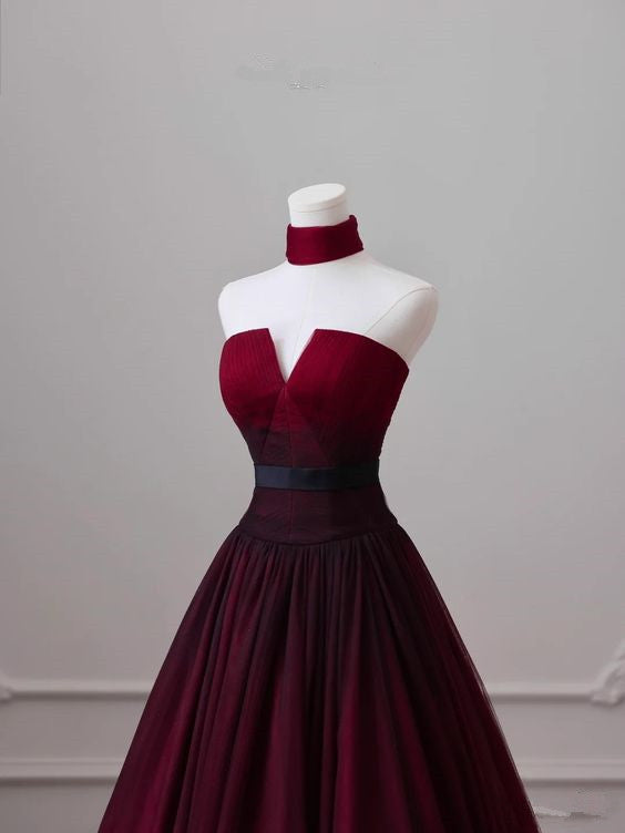 Sexy Ball Gown Strapless Long Burgundy Classy Prom Dress Classy Evening Dress