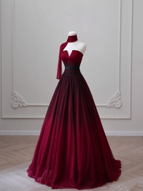 Sexy Ball Gown Strapless Long Burgundy Classy Prom Dress Classy Evening Dress