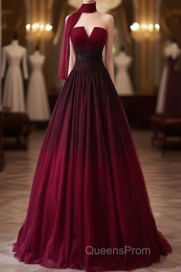 Sexy Ball Gown Strapless Long Burgundy Evening Prom Dress Evening Dress Main image
