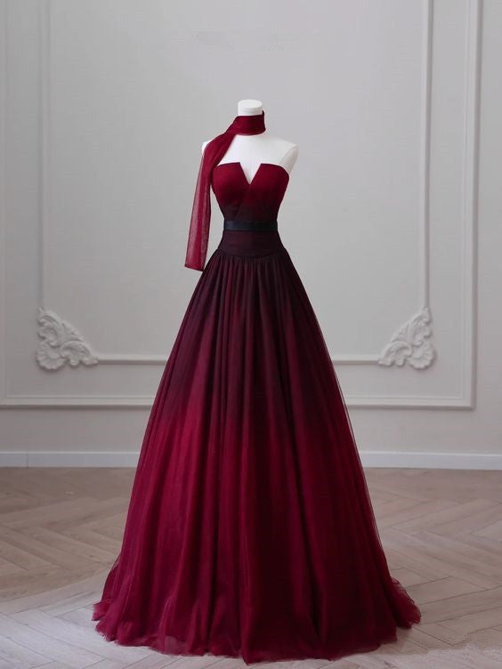 Sexy Ball Gown Strapless Long Burgundy Classy Prom Dress Classy Evening Dress Main image
