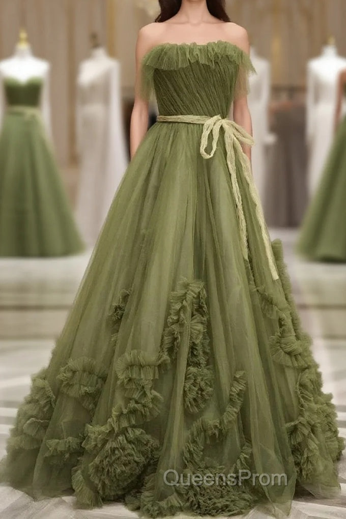 Sexy Ball Gown Strapless Neckline Green Ruffles Evening Dress Evening Prom Dress Main image