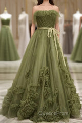 Sexy Ball Gown Strapless Neckline Green Ruffles Evening Dress Evening Prom Dress